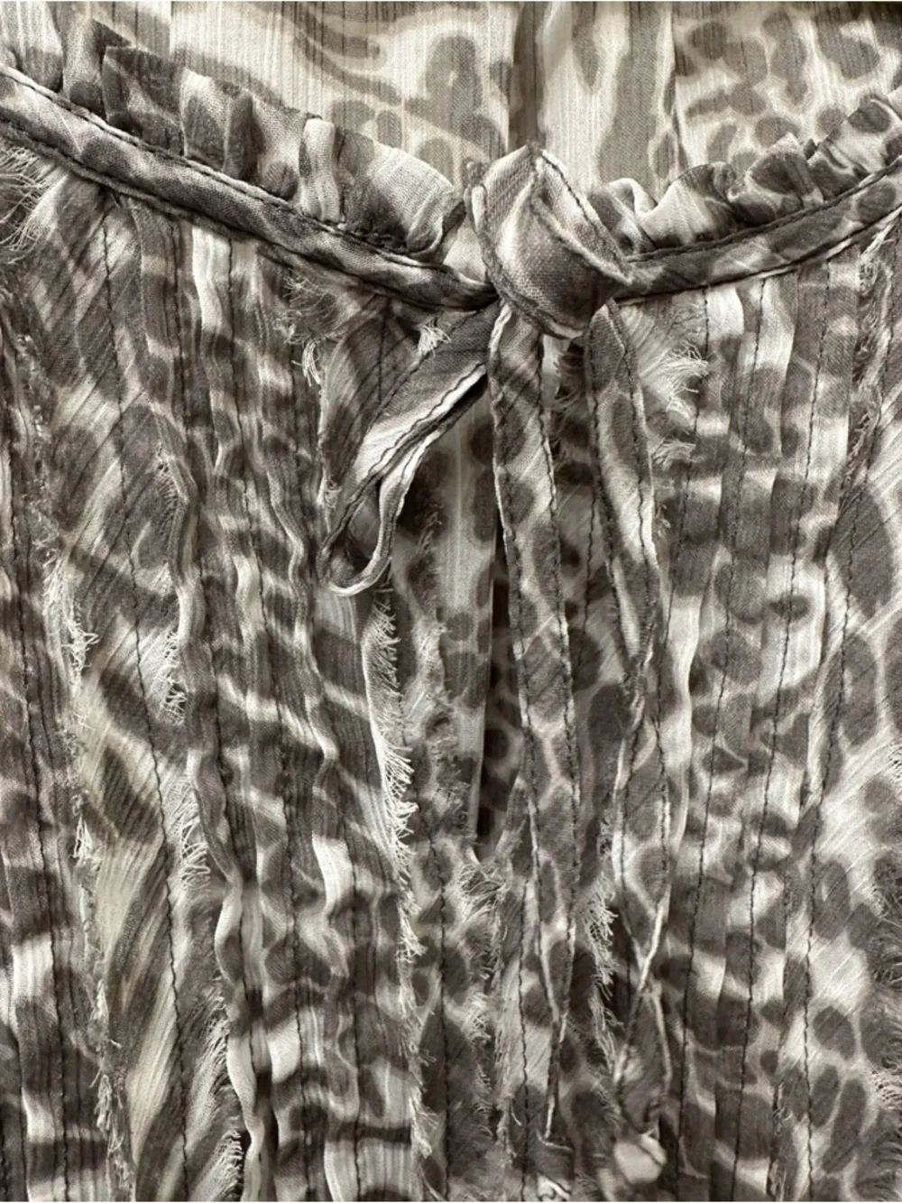 Express Gray Animal Print Pintuck Tie-Neck Blouse - Picture 3 of 3